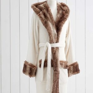 NEW WITH TAGS POTTERY BARN HOODED OMBRE FAUX FUR ROBE IN CARAMEL